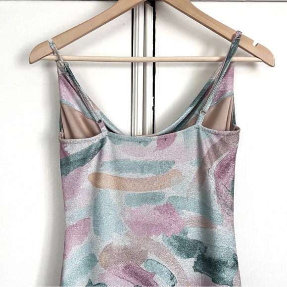 Bebe Watercolor Brush Lurex Gown Shimmery Slip Dress Size Small Party‎ Feminine - Picture 10 of 15